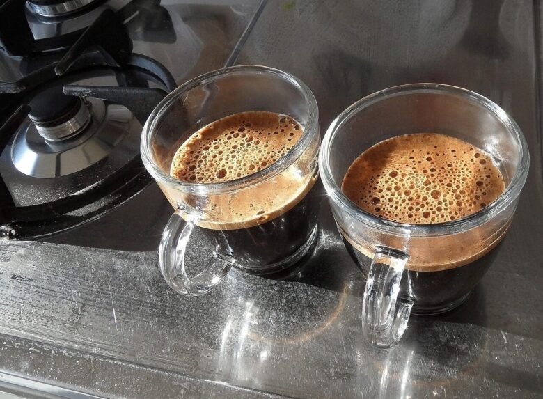 coffee, caffeine, cup of coffee, steel, cafe, kitchener, kitchen, café, glass, food, hot, drinks, foam, cup, expressed with foam, coffee cup, breakfast